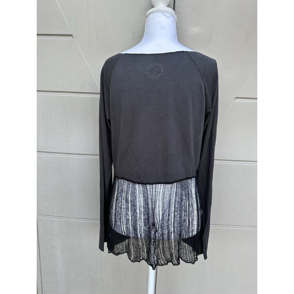 Blue Life Black LS Flowy Shirt - Half Sheer Bottom On Back Sz M BOHO WHIMSIGOTH